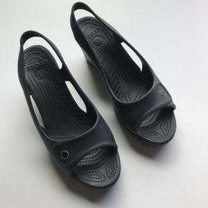 Black Mary Jane Crocs Wedges